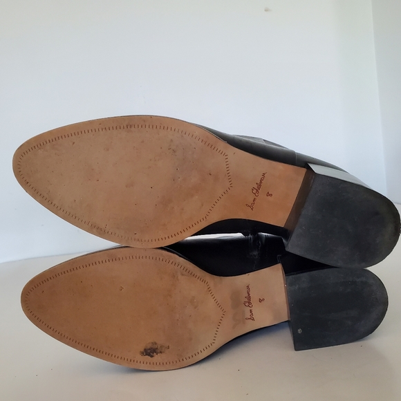 SAM EDELMAN Sz 8 Black Leather JOEY Block 2" Chunky Heel Ankle Bootie Side Zip - Picture 8 of 12